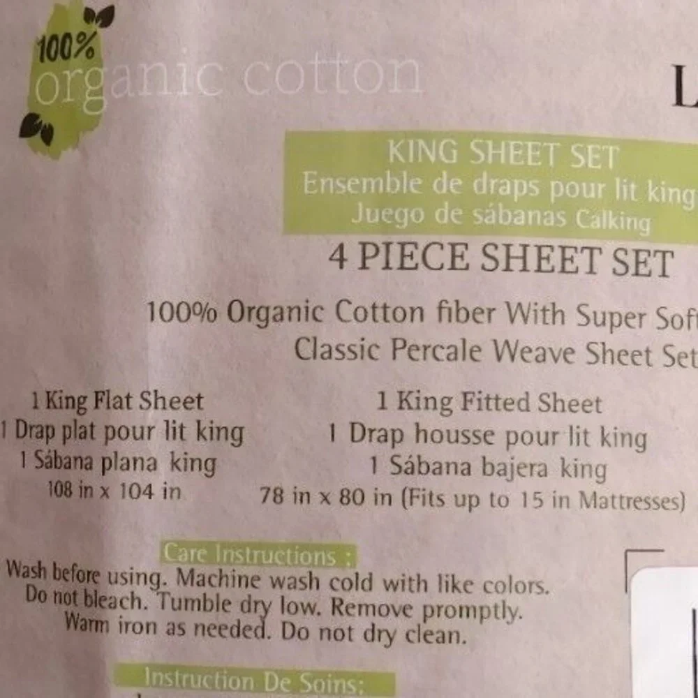 King Size 100% Organic Cotton 4 Piece Sheet Set (Light Blue Polka Dot De…